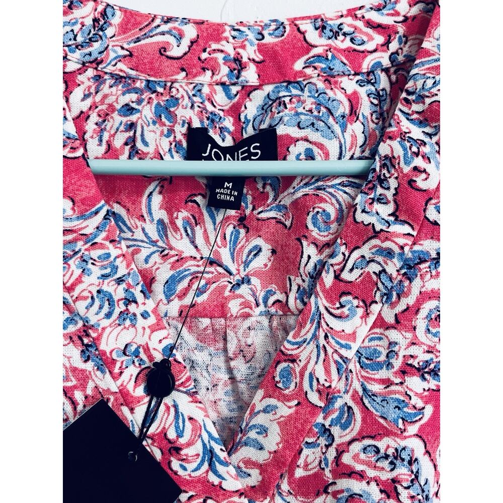 NWT Jones New York Pink Printed V Neck Blouse Size Medium M Elastic Cuff 3/4 Sl - Picture 4 of 9